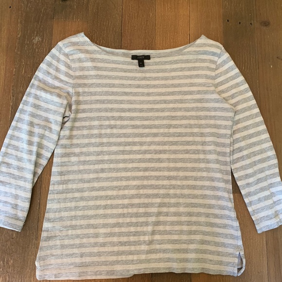 J. Crew Tops - 🎃J.Crew Light Gray + White Stripe 3/4 Sleeve Top
